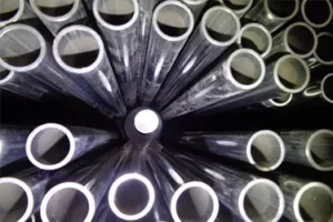 A close up of many pipes in a warehouse